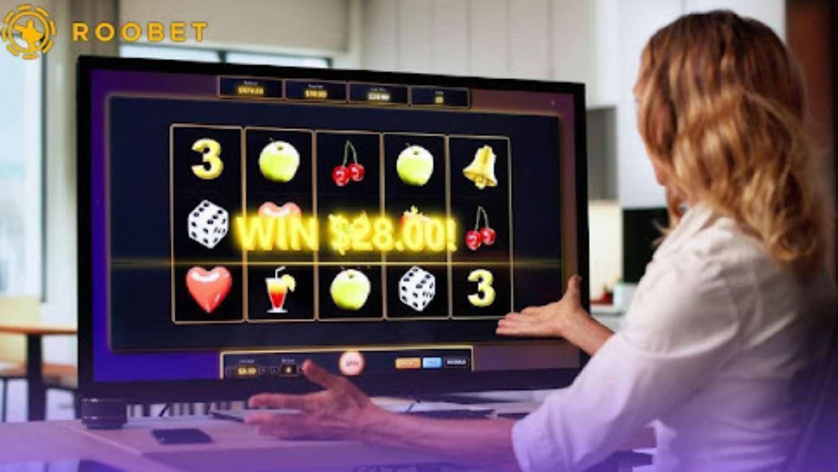 Happy gamer playing online slots